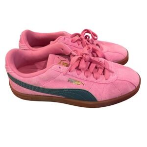 Pink Puma Suede Sneakers Youth Size 5 Teal‎ Stripe Gum Sole Lace Up Casual Shoes